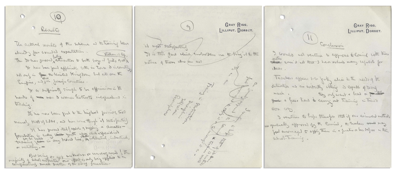 Robert Baden-Powell 12pp. Autograph Draft Letter Regarding the Nascent Boy Scouts Organization -- Circa 1917, During World War I: ''Scout training...brings out the individual, develops his character''